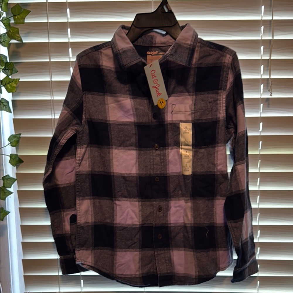 Cat & Jack Kids Plaid Shirt - Black and Purple